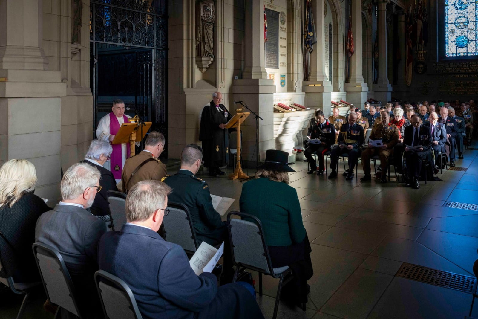 A poignant Remembrance Service for the Armed Forces has taken place at the Scottish National War Memorial in Edinburgh Castle. Personnel from the Royal Navy - the Army and Royal Air Force gathered along with a small number of guests. The MOD was represented by Baroness Goldie. Photographer: Corporal Nathan Tanuku ©MoD Crown Copyright 2022