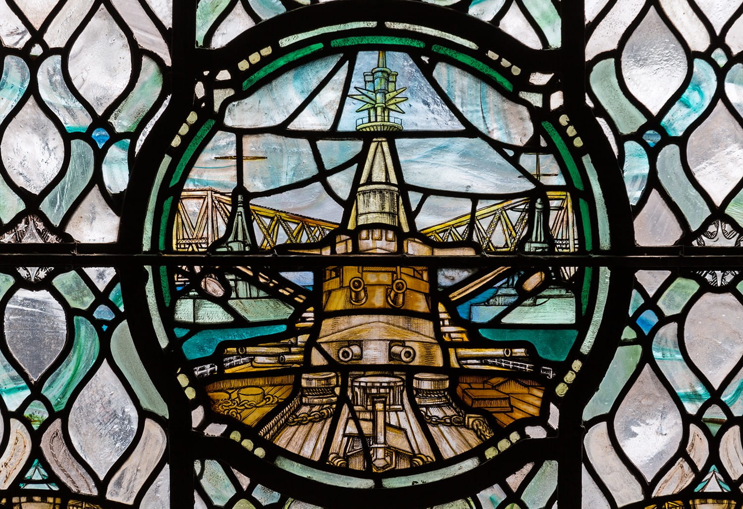 Royal Navy Window - Battleship by Forth Rail Bridge - Douglas Strachan