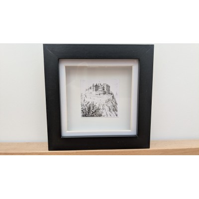 Pen and Ink Boxed Print of Edinburgh Castle - Black frame