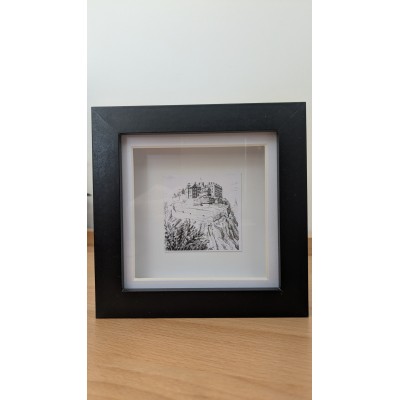 Pen and Ink Boxed Print of Edinburgh Castle - Black frame