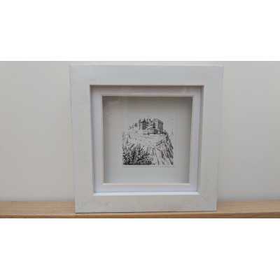 Pen and Ink Boxed Print of Edinburgh Castle - White frame